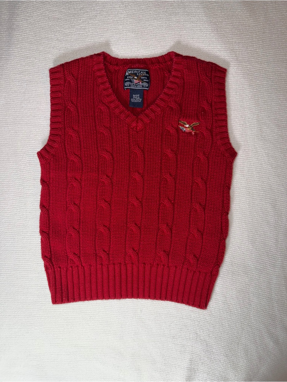 American Living Red Cable Knit V‑Neck Sweater Vest
